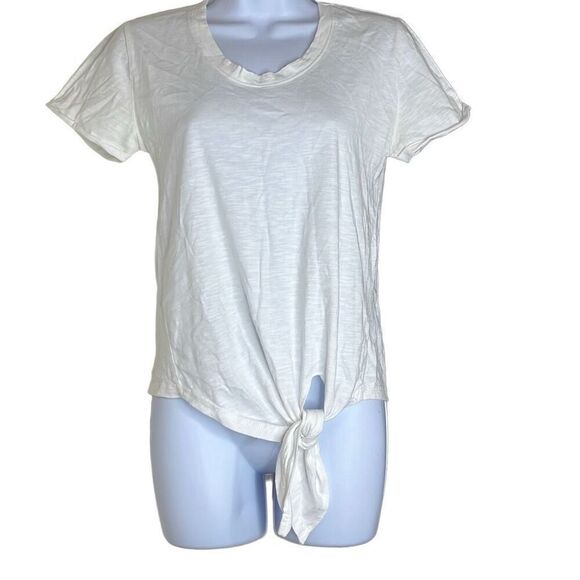 LaMarque Pullover Crewneck TShirt Cream Short Sleeve Scoop Neck Tie Front XS - Picture 1 of 9